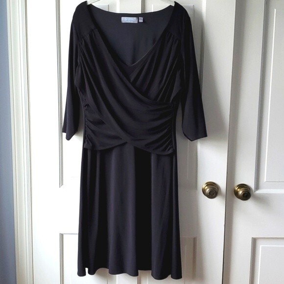 B-SLIM FAUX WRAP DRESS BLACK LARGE INNER SHAPEWEAR SLIMMING KNIT - Picture 1 of 11